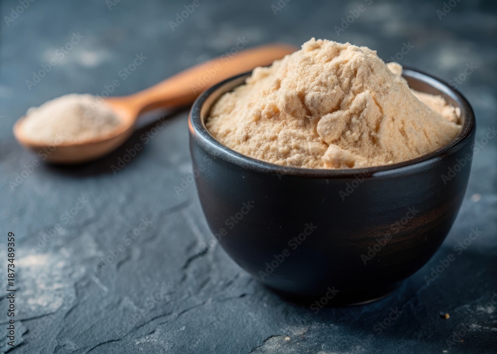 Fototapeta premium A smooth, creamy texture of whey protein powder forms a neutral canvas for food photography