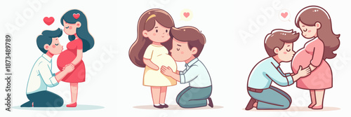 Cute Cartoon Style Couple Expecting Baby with Love Pregnancy Illustration