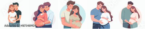 Tender Flat Illustration of Happy Couple Expecting a Baby