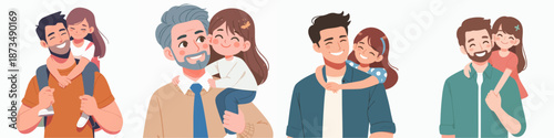 Flat Design Father and Daughter Togetherness on Father's Day Illustration Asset