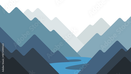 Abstract Mountain Landscape with River