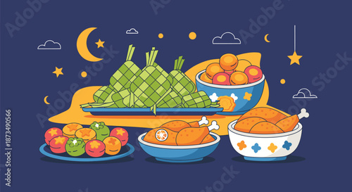 Traditional Asian Food Dishes and Desserts.