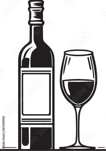 Wine Bottle and Glass Illustration