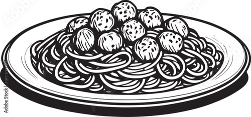 Spaghetti and Meatballs Plate Illustration
