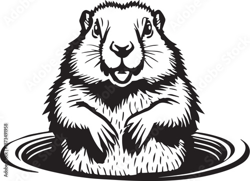 Groundhog In Hole Illustration