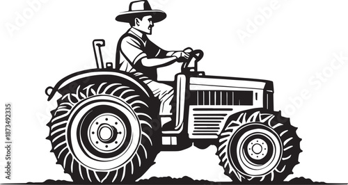 Farmer Driving a Tractor Illustration