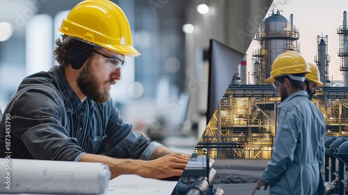 Engineer and Industrial Workers at Refinery