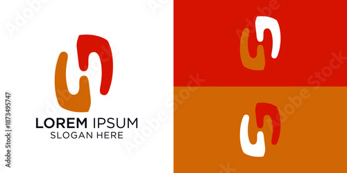 Had shaking logo design featuring Letter H shapes and customizable text for business branding, suitable for merger of two companies