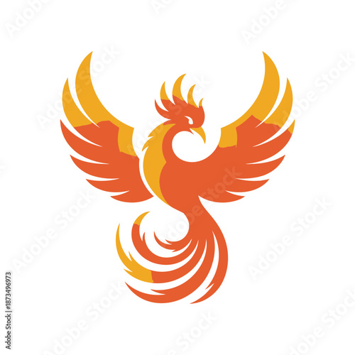A vibrant orange and yellow phoenix bird icon with outstretched wings in a modern flat design style