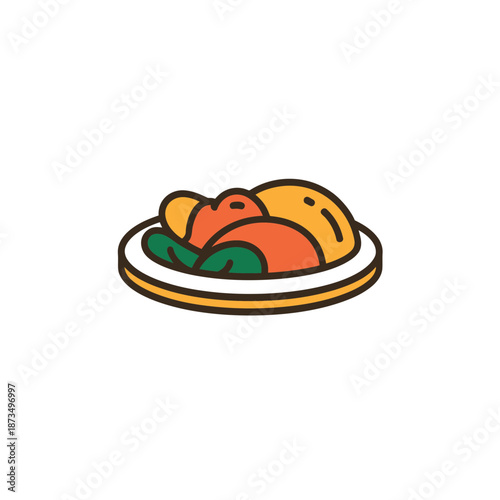 A colorful vector illustration of a plate filled with fresh fruits and vegetables