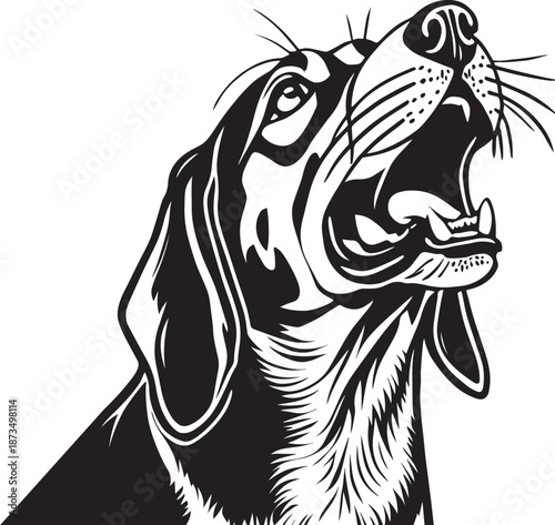 Beagle Dog Black and White Illustration
