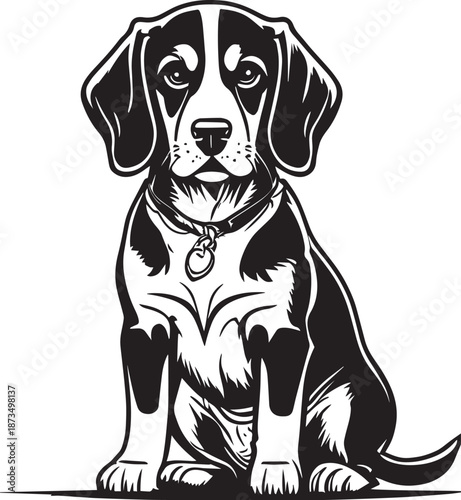 Beagle Dog Black and White Illustration