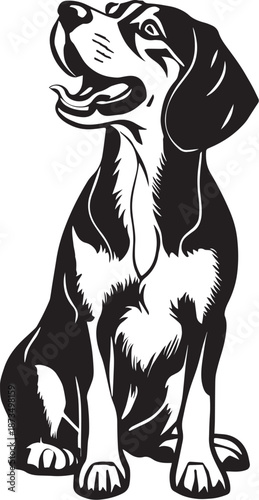 Beagle Dog Black and White Illustration