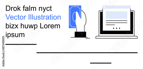 Digital payments, online shopping, financial services, e-commerce, secure transactions, user interface design. A hand holding money near a computer screen. Digital payments and e-commerce concept