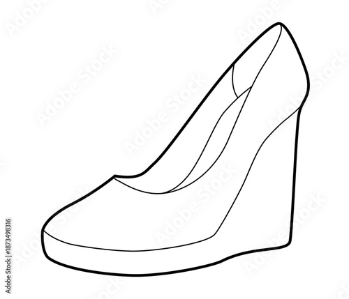 Wedge pump women single sketch shoe. Closed toe dress footwear for workday, city walk, informal meeting. Technical fashion illustration, CAD mockup, clean vector men unisex isolated casual style.