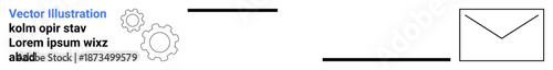 Communication, process automation, mail delivery, workflow management, technology, business correspondence. Gears linking to an envelope icon. Communication and process automation concepts