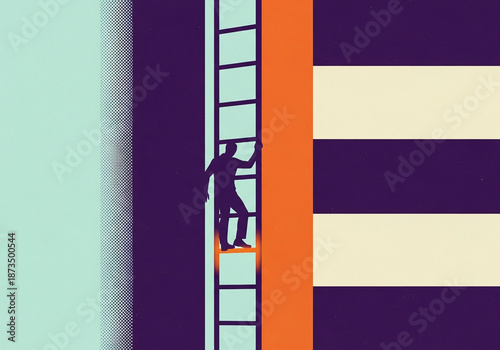 Aspiration concept of man silhouette climbing ladder graphic illustration