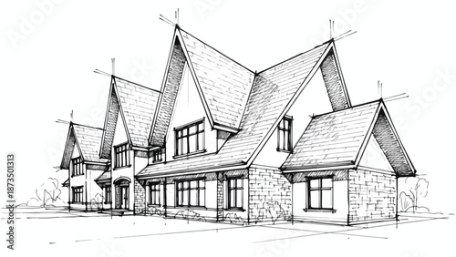 Traditional european half timbered house and cottage sketch