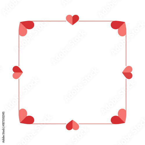 Delicate pink and red heart-adorned square frame illustration, ideal for conveying love and romance in invitations, greeting cards, or festive decorative designs celebrating affection
