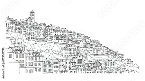 Dense hillside village with traditional mediterranean houses