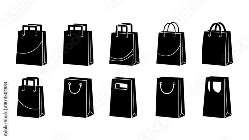 Collection of black shopping bags with various handle designs.