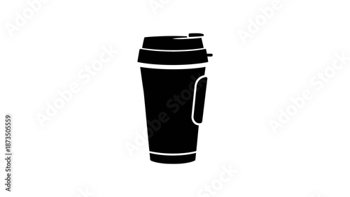 Silhouette of a disposable coffee cup with lid on white background.