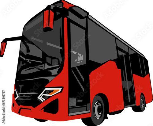 simple vector image of a means of transportation in the form of a red bus on a white background