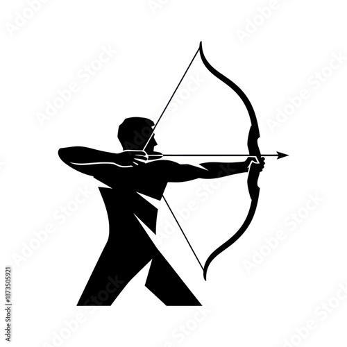 Stylized black silhouette of a male archer aiming a bow and arrow.