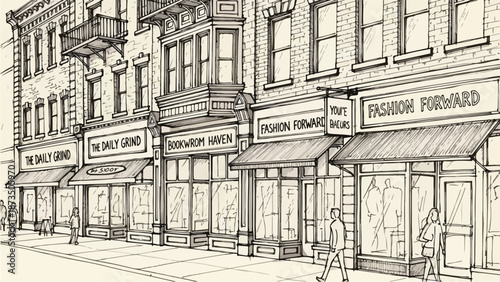 Classic European city street storefronts sketch