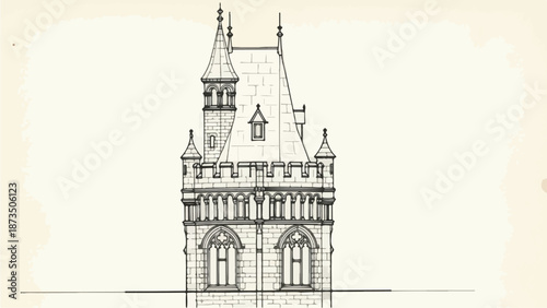 Medieval stone tower fortress with gothic details