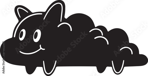 Cute cartoon cat lying down smiling happily relaxed