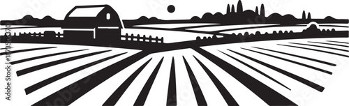 Rural landscape with farm and city skyline silhouette vector