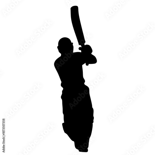 Silhouette of a cricket player in poses batting. Professional cricket athlete action.  