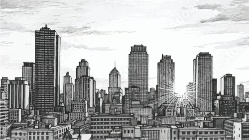 Dense metropolitan city skyline with modern skyscrapers