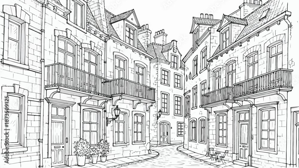 Obraz premium Classic european street with ornate facades sketch
