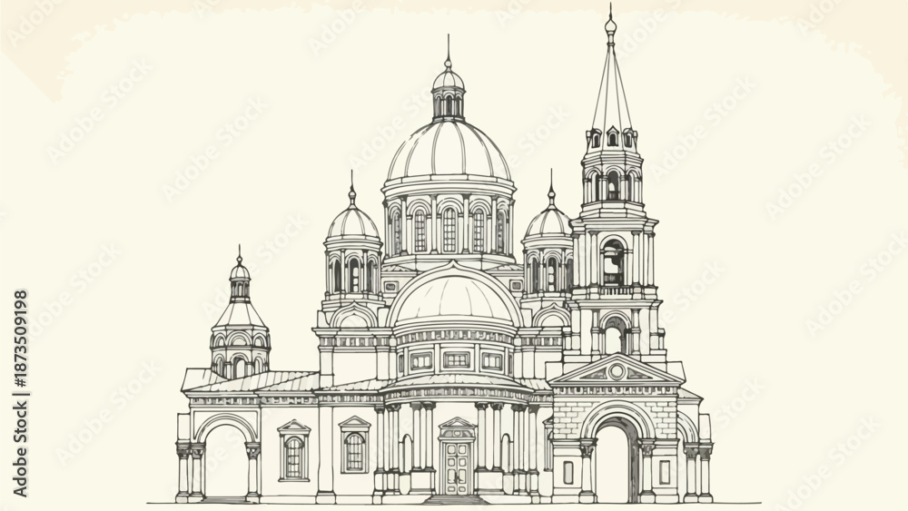 Obraz premium Classical cathedral dome with ornate architectural details sketch