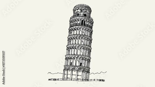 Perspective sketch of the leaning tower of pisa landmark