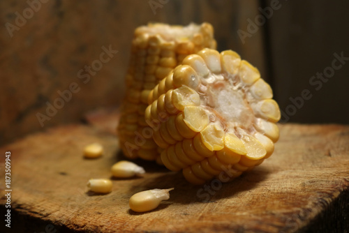 Photo of fresh cut corn on the kitchen table, taken from the garden