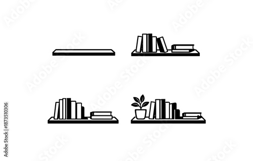Minimalist bookshelves evolution with books and plant