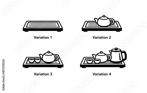 Progressive steps in traditional tea ceremony setup with teaware variations