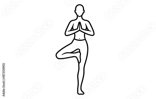 Female silhouette performing tree pose yoga balance exercise