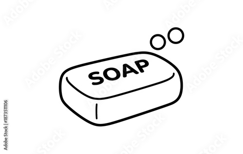 Minimalist line art of a soap bar with bubbles design