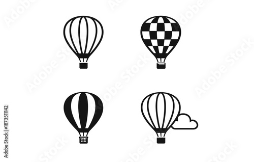 Set of hot air balloon icons with various designs and patterns