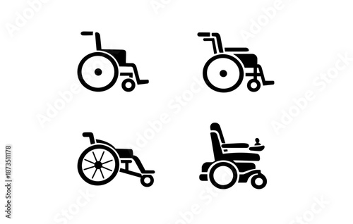 Variety of wheelchair icons: manual and electric designs