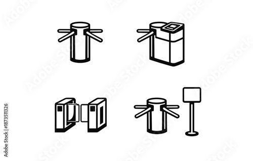Different types of turnstiles and entry gates icon set