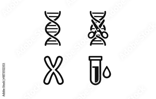 Dna and genetic modification icons with chromosome and test tube illustrations
