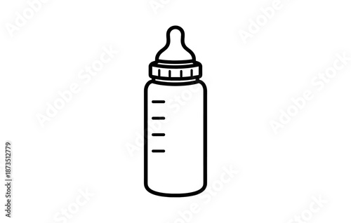 Simple black and white baby bottle line drawing icon