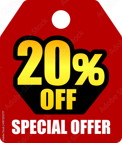 20％オフのセールを表すディスカウントラベル　20 Percent Off Discount Label – Special Offer Sale Tag

