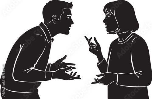 Couple Arguing in Black and White Silhouette Style Illustration