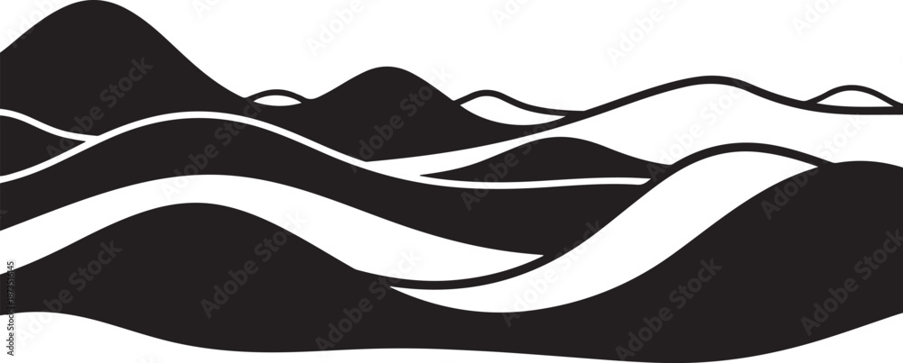 Fototapeta premium Black and white abstract wavy landscape illustration design